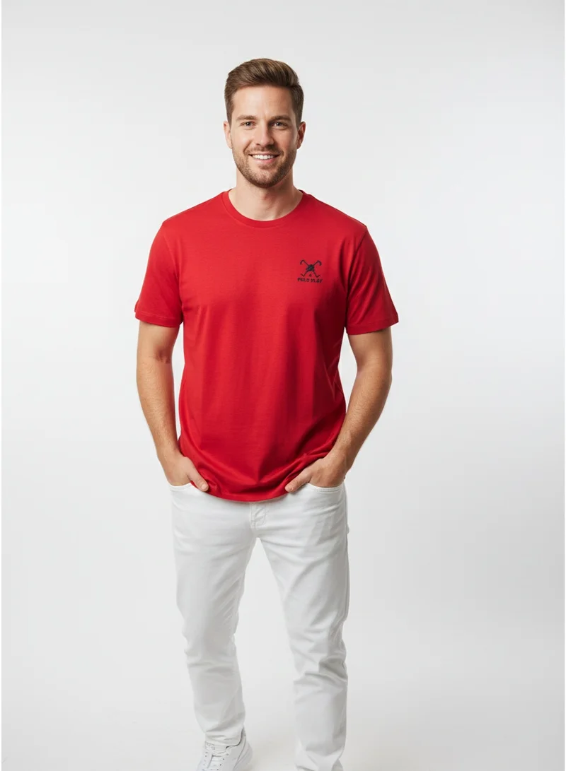 لعب البولو تيشيرت رجالي برسومات - أحمر